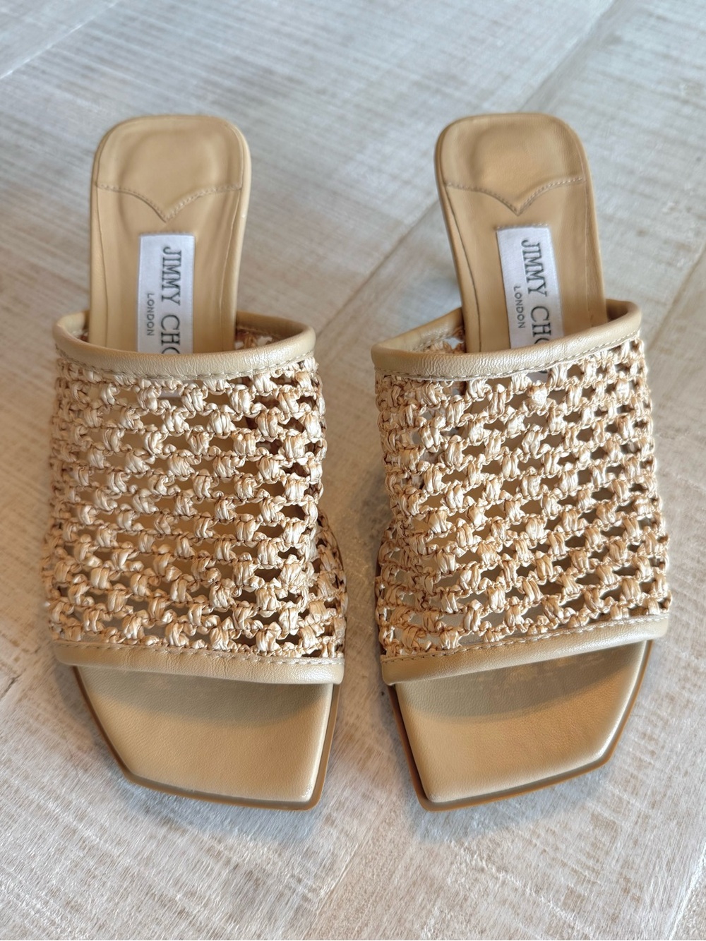 Jimmy Choo Orly Raffia Kitten Heel Mule Sandals Barley Beige Woven 36.5 US 6 - Picture 6 of 8